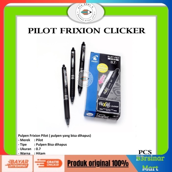

[[KUALITAS TERBAIK]] Pulpen Pen Frixion Pilot 0.7 HITAM Clicker ( Bisa Dihapus ) COD