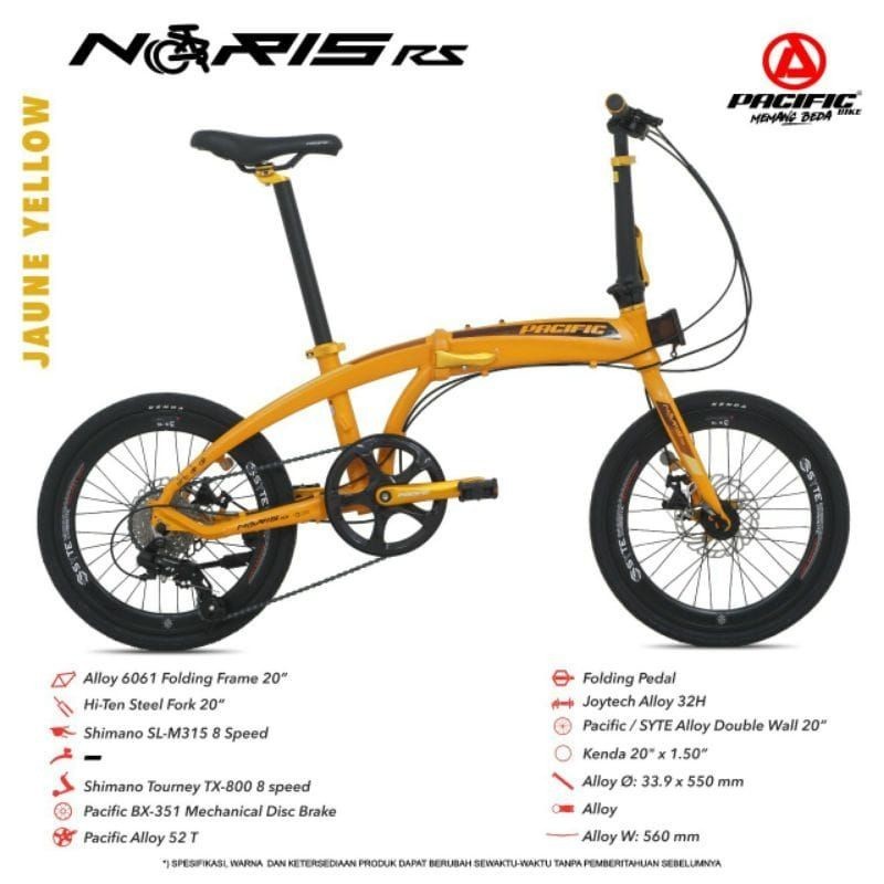 PACIFIC NORIS RS 20 INCH SEPEDA LIPAT ALLOY 8 SPEED