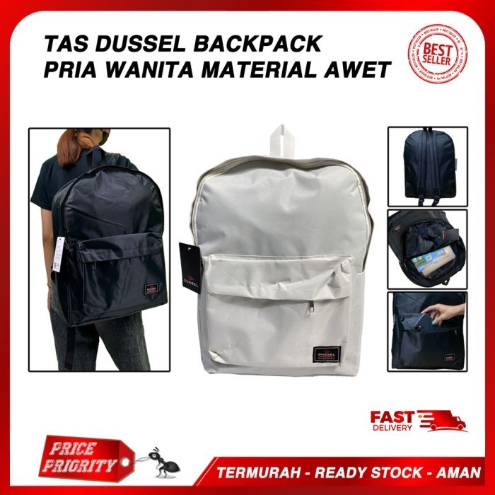 Tas Ransel Punggung Tas Laptop Kuliah Sekolah Wanita Pria Merk Dussel - Putih