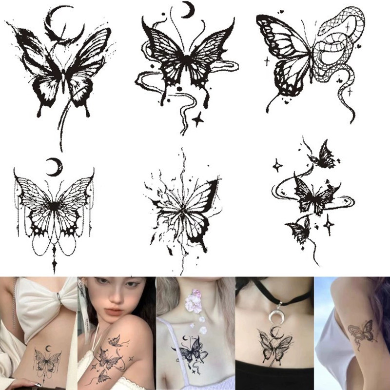 COD Stiker Tato Kupu-kupu Stiker Tato Semi Permanen Tahan Air Wanita Stiker Tato Kelas Atas Pola Kup