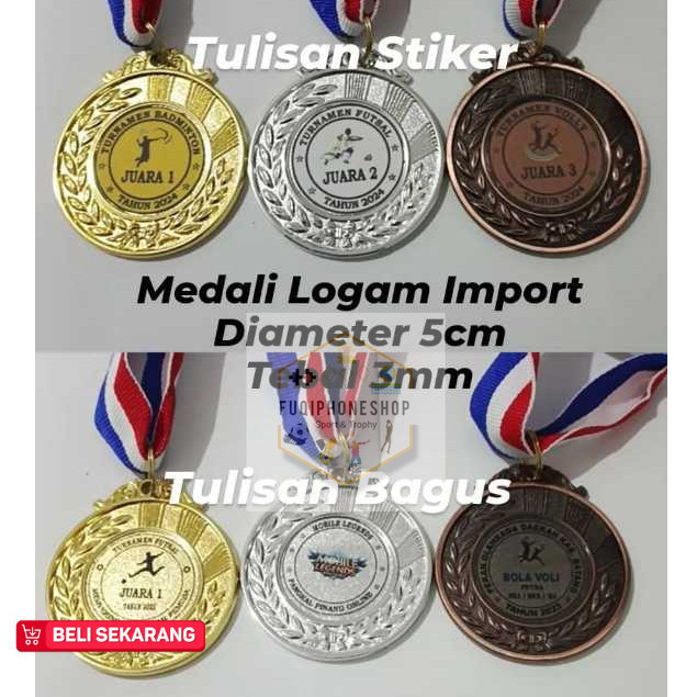 MEDALI CUSTOM DIAMTER 5CM WISUDA BADMINTON DLL LOGAM IMPORT ANGKA PER SATUAN