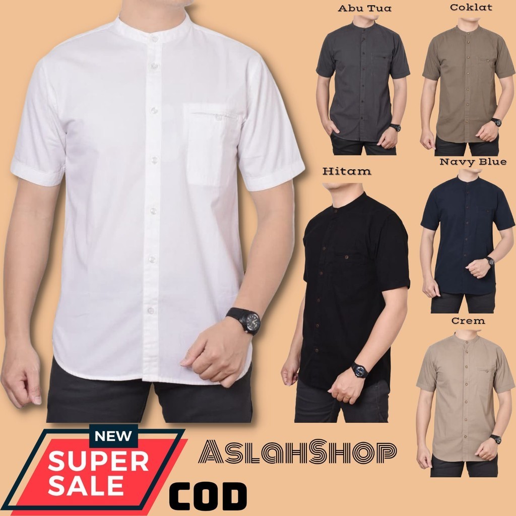 baju koko pria keren koko cowok dewasa 2022 kemeja lengan pendek pria baju muslimin polos JUMBO HITA