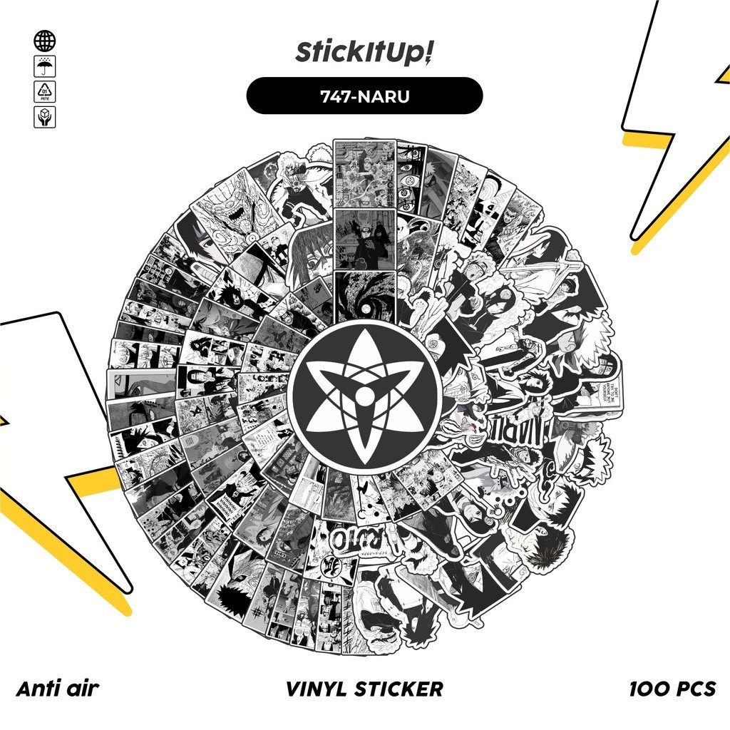 

COD✨ 100 Pcs Stiker Pack Black And White Naruto Lucu Aesthetic Vynil Waterproof untuk Freebies Sticker Buku Journal Casing HP Laptop