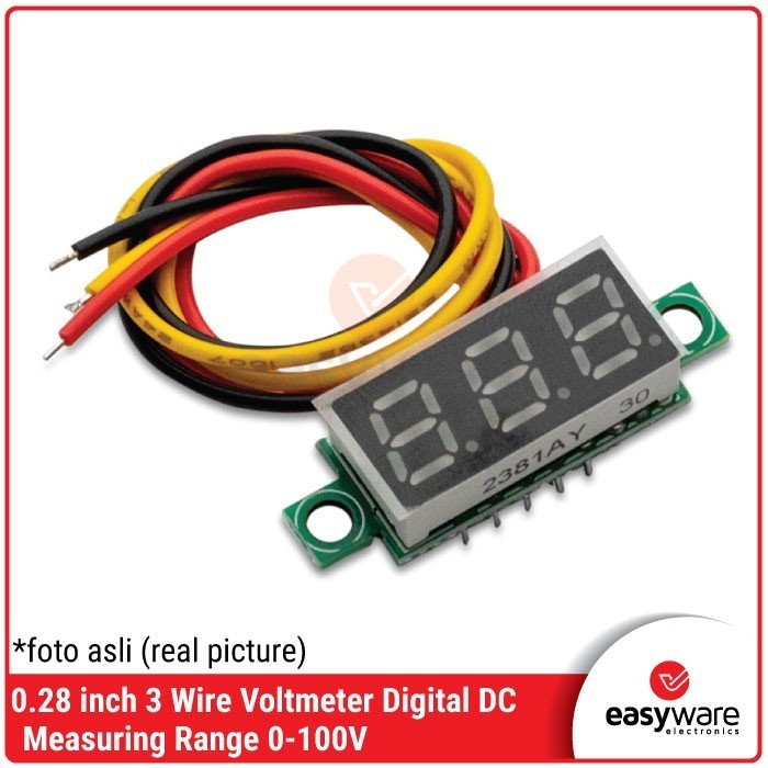 DC99 Voltmeter Digital 0.28 inch 0-100V 3 wire 0.28" Voltmeter 0-100V 3 kbl - Red