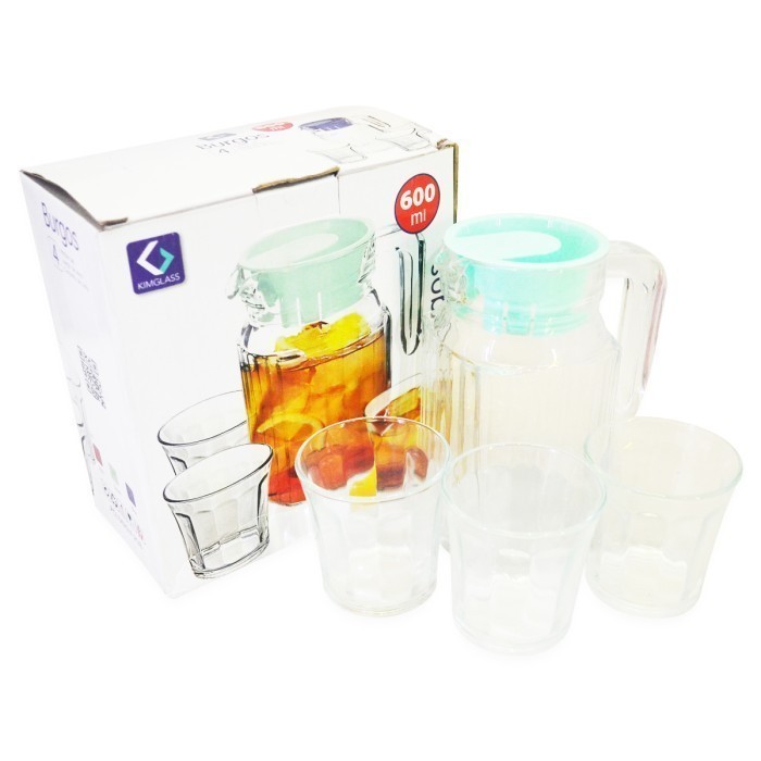 Pitcher Teko Set Gelas Kaca Set Drink Set Isi 4 Pcs Kimglass Burgos