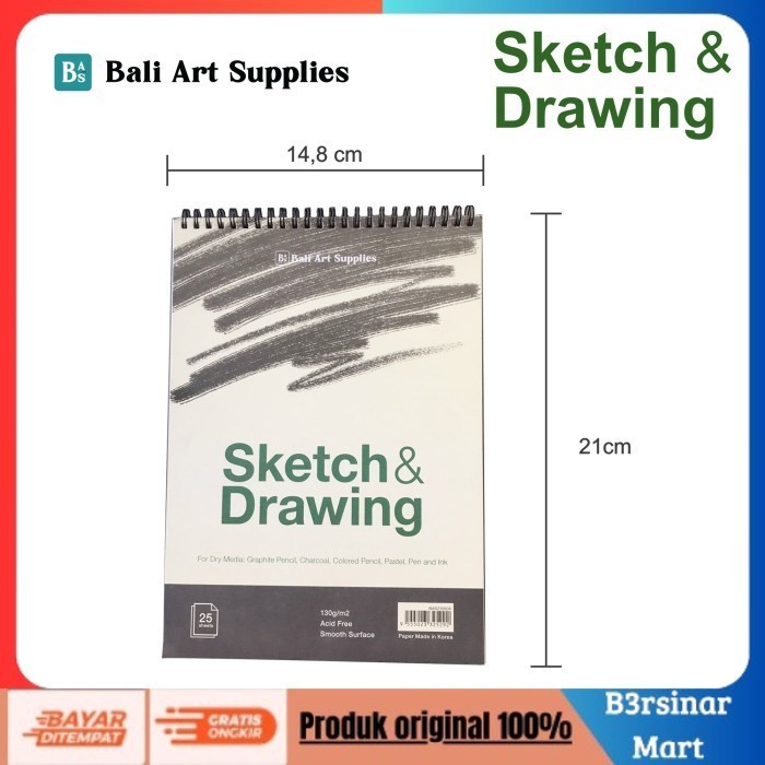 

[KUALITAS TERBAIK] Sketch & Drawing Book BAS Wire Bound SketchPad 25lbr A3,A4 A5 130gr - A5 14,8 x 21 cm