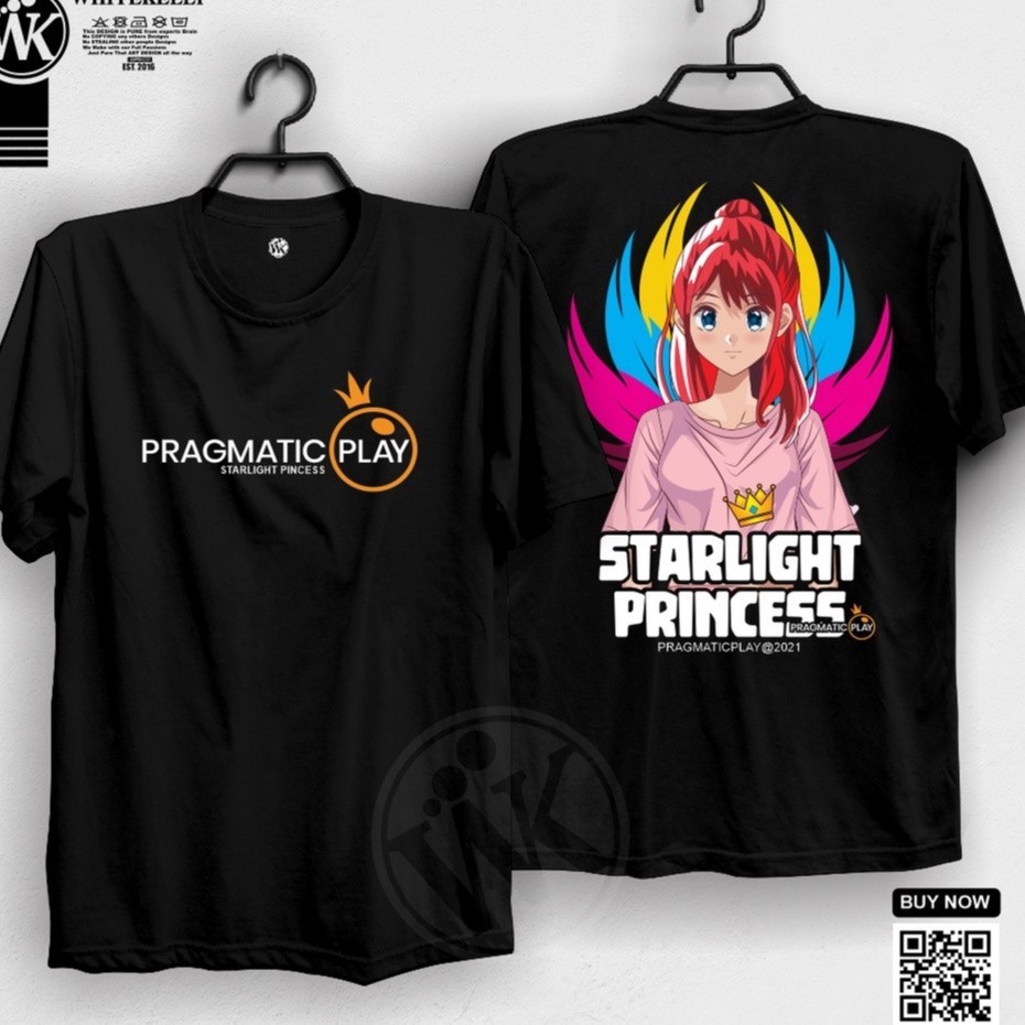 Kaos Baju Distro PRAGMATIC PLAY LOGO GAME SLOT STARLIGHT PRINCESS SCATTER PREMIUM Termurah -Whitekel