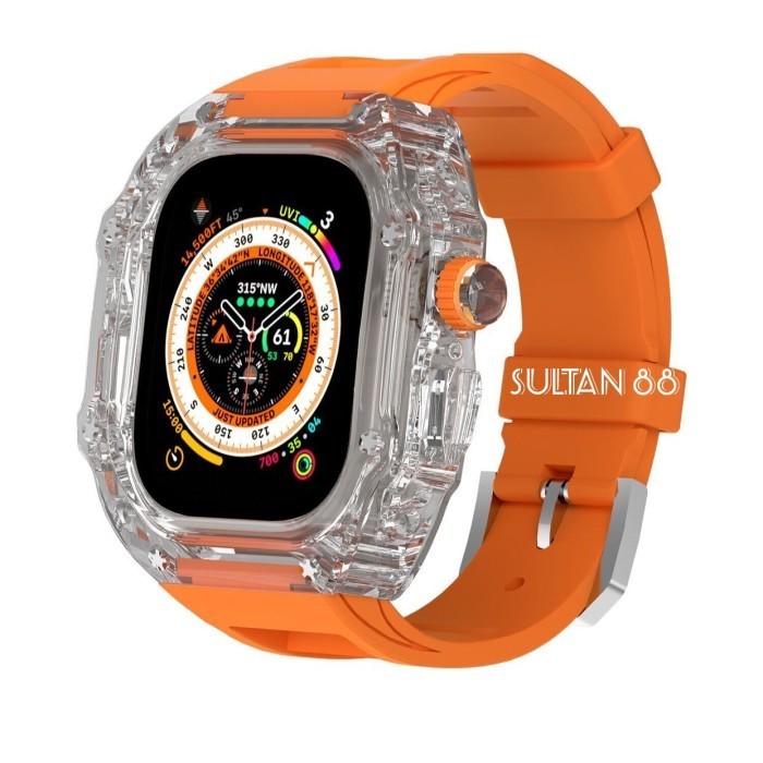 [TERMURAH] Strap case apple watch ultra RM transparant ice tali jam iwatch 49mm - SUNSET ORANGE, Siz