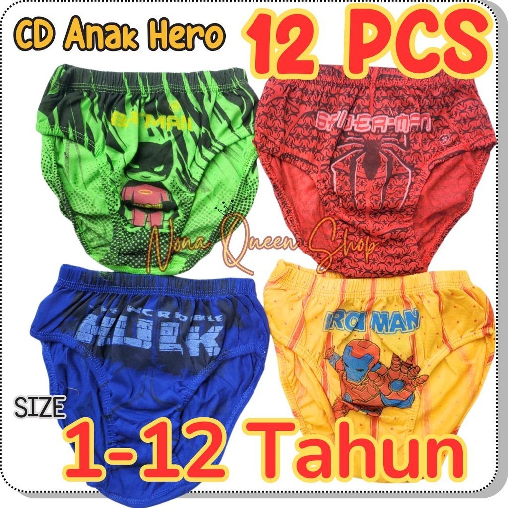 12 PCS Celana Dalam Anak Cowok Superhero Celana Dalam Anak Laki-laki TK SD