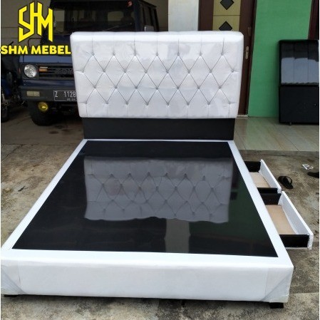 Dipan Divan Ranjang Laci + Sandaran Kasur Tempat Tidur SpringBed Busa Modern Minimalis Mewah KUNINGA