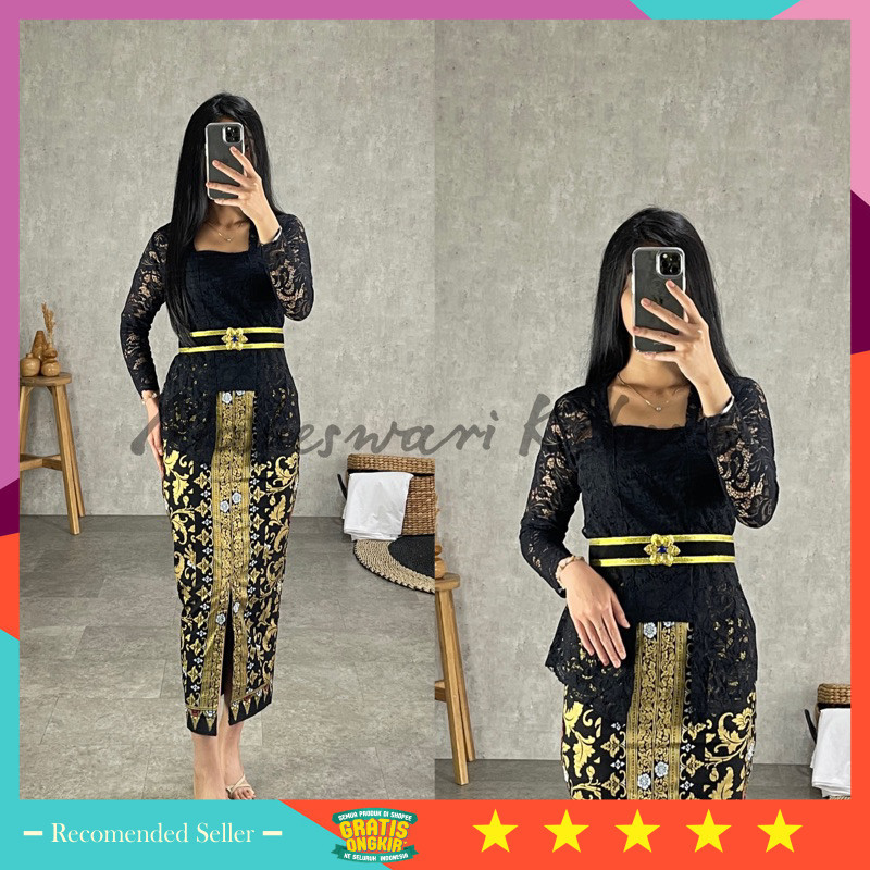 Set Kebaya Wanita Murah Modern Kekinian / Kebaya Bali Set Brukat Panjang Hitam