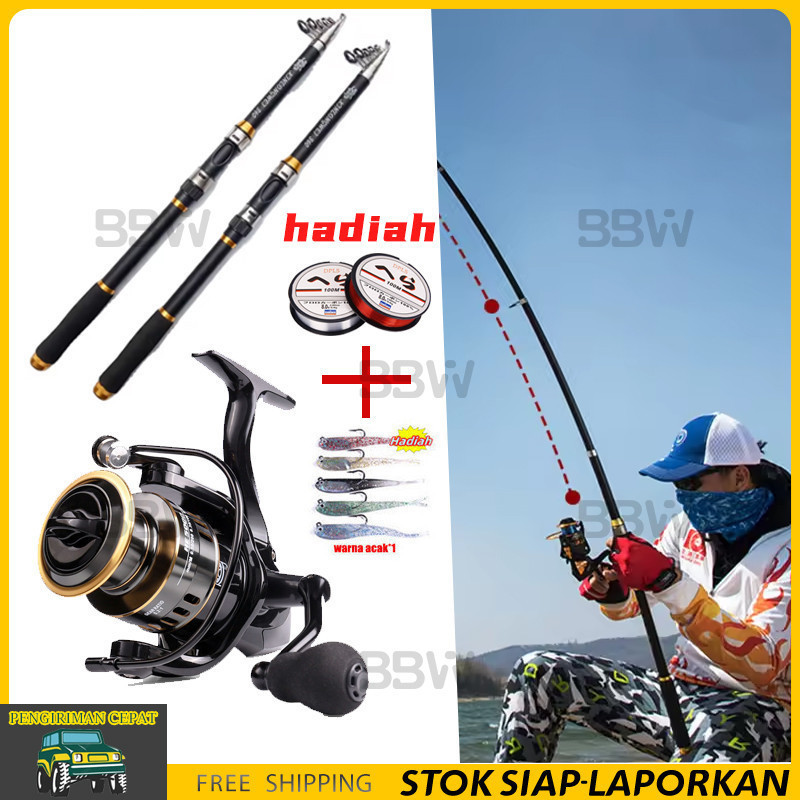 Joran Pancing Set 210cm—360cm Teleskop Joran Set 5.2:1 Reel Pancing Full Set set pancing berkualitas