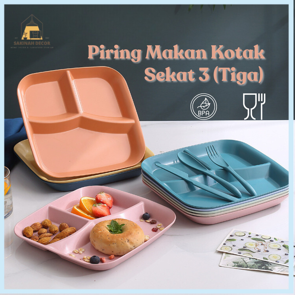 Piring Makan Kotak Ala Korea Piring Sekat 3 Aesthetic Piring Makan Anak