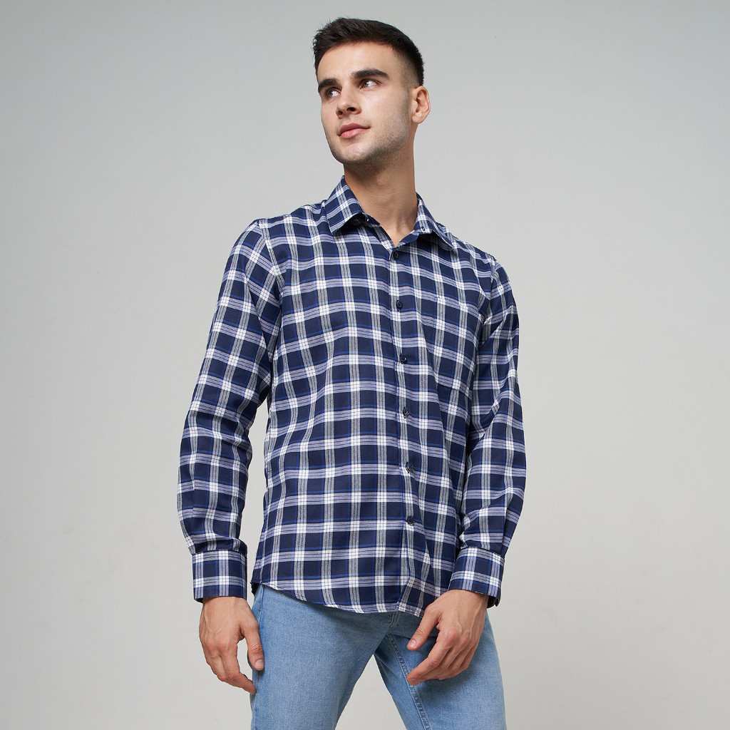 WD Kemeja Pria Formal Lengan Panjang Slim Fit Motif Kotak-kotak Code-5 | Hem Pria