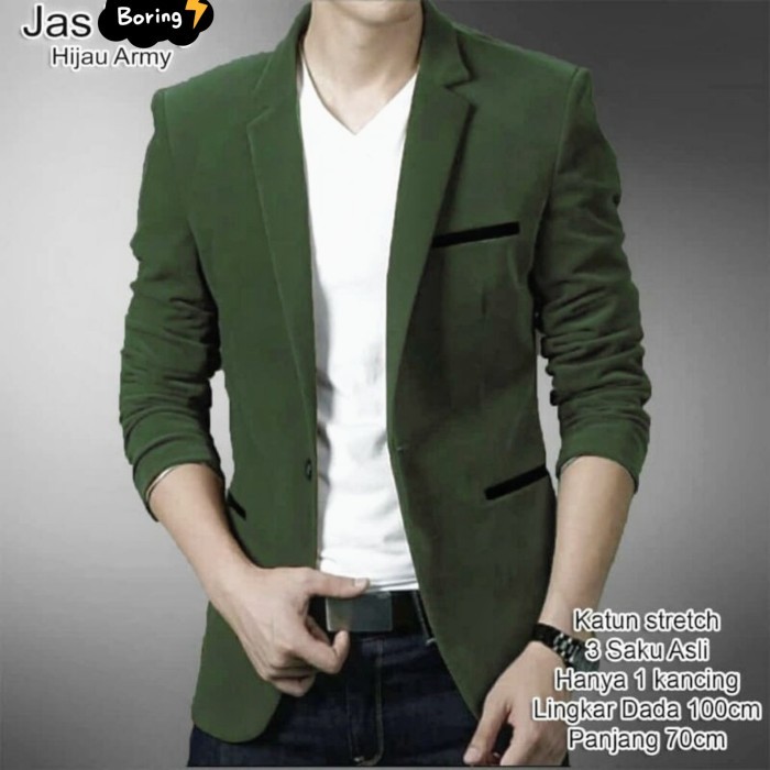 BAJU JAS BLAZER FASHION PRIA WARNA HIJAU ARMY MODEL KEKINIAN COWOK