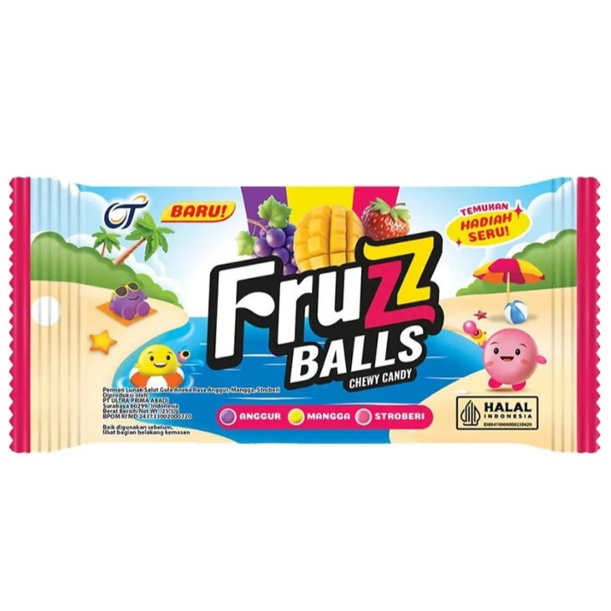 

Fruzz Chewy Candy Balls Rasa Anggur Mangga Stroberi 25gram