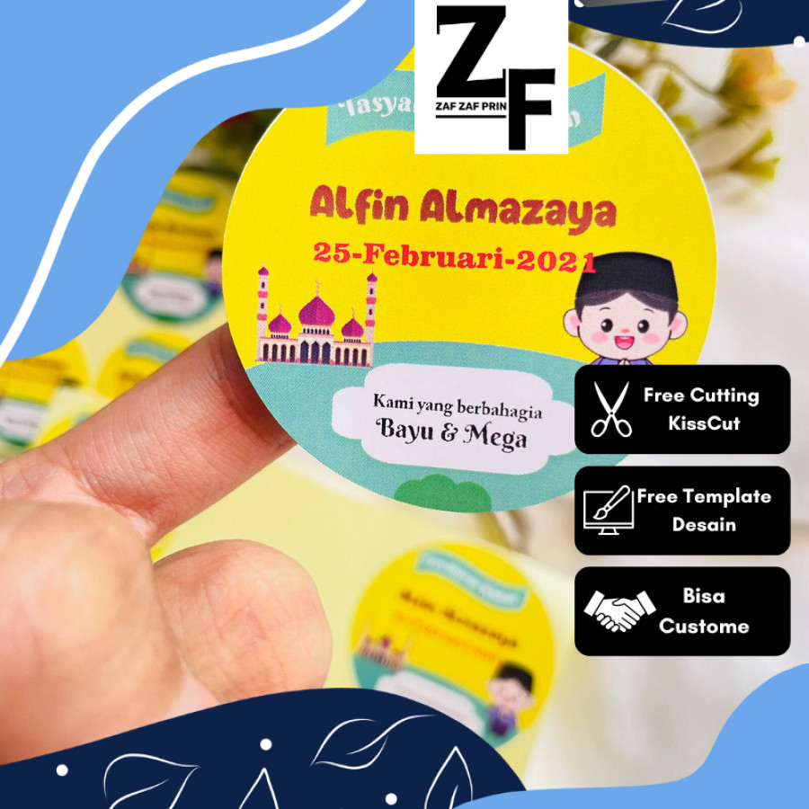 

ZAF 2-6 STIKER sunatan free desain bahan chromo sticker bulat tasykuran khitanan