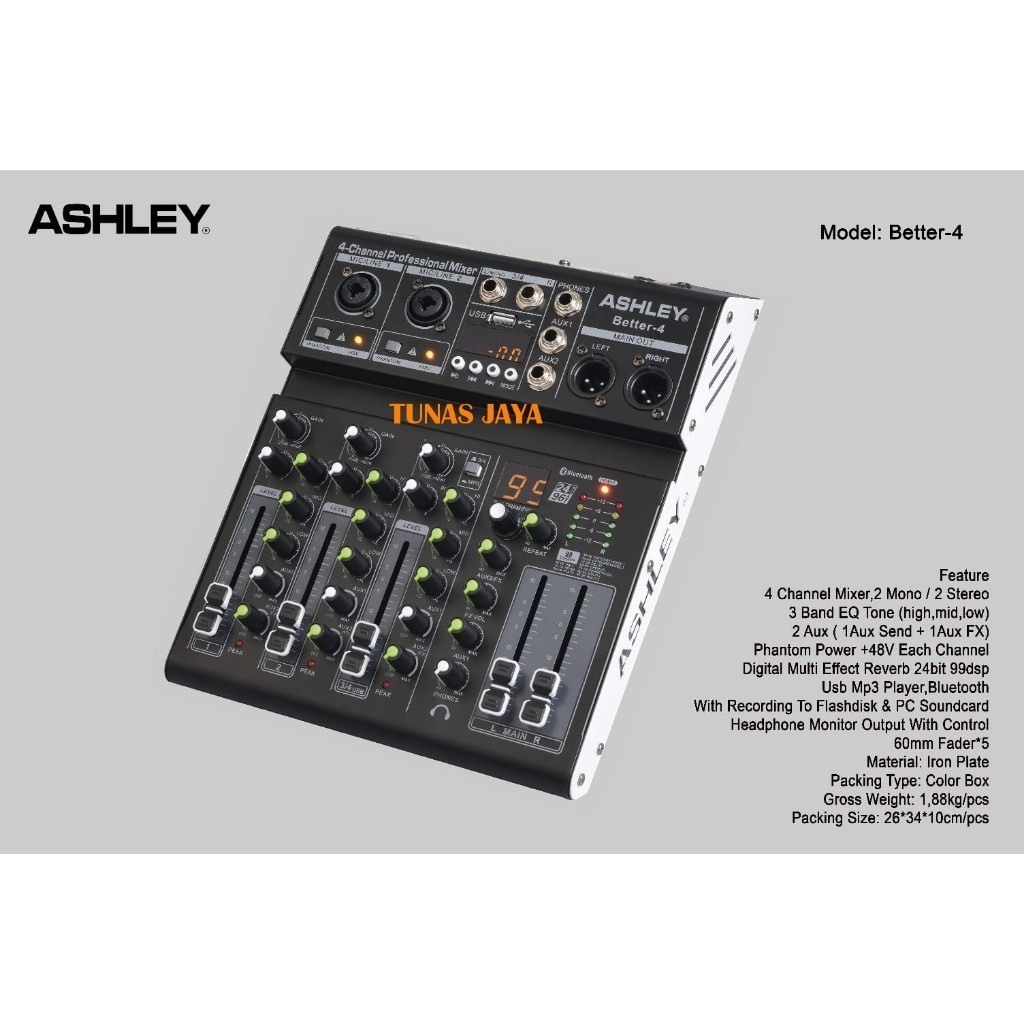 MIXER AUDIO ASHLEY BETTER 4 MIXER ASHLEY BETTER4 EFFECT REVERB 16 DSP NEW MODEL