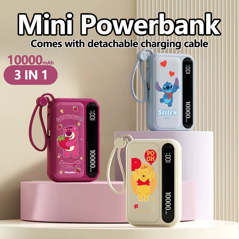 COD |【Power Bank 10000mAh】3 Port Charger Bawaan, Cocok untuk HP Android & iPhone Kapasitas Besar & P
