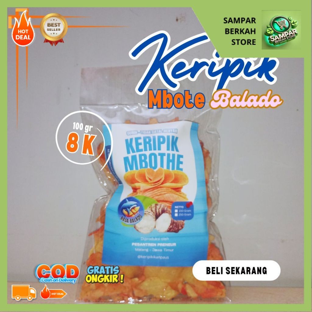 

Pedas Nikmat! Keripik Mbote Balado 100gr, Camilan Gurih untuk Semua Acara, Liburan, Lebaran, Hari Raya, Tahun Baru Cemilan Keripik Enak Orang Indonesia Kualitas Premium