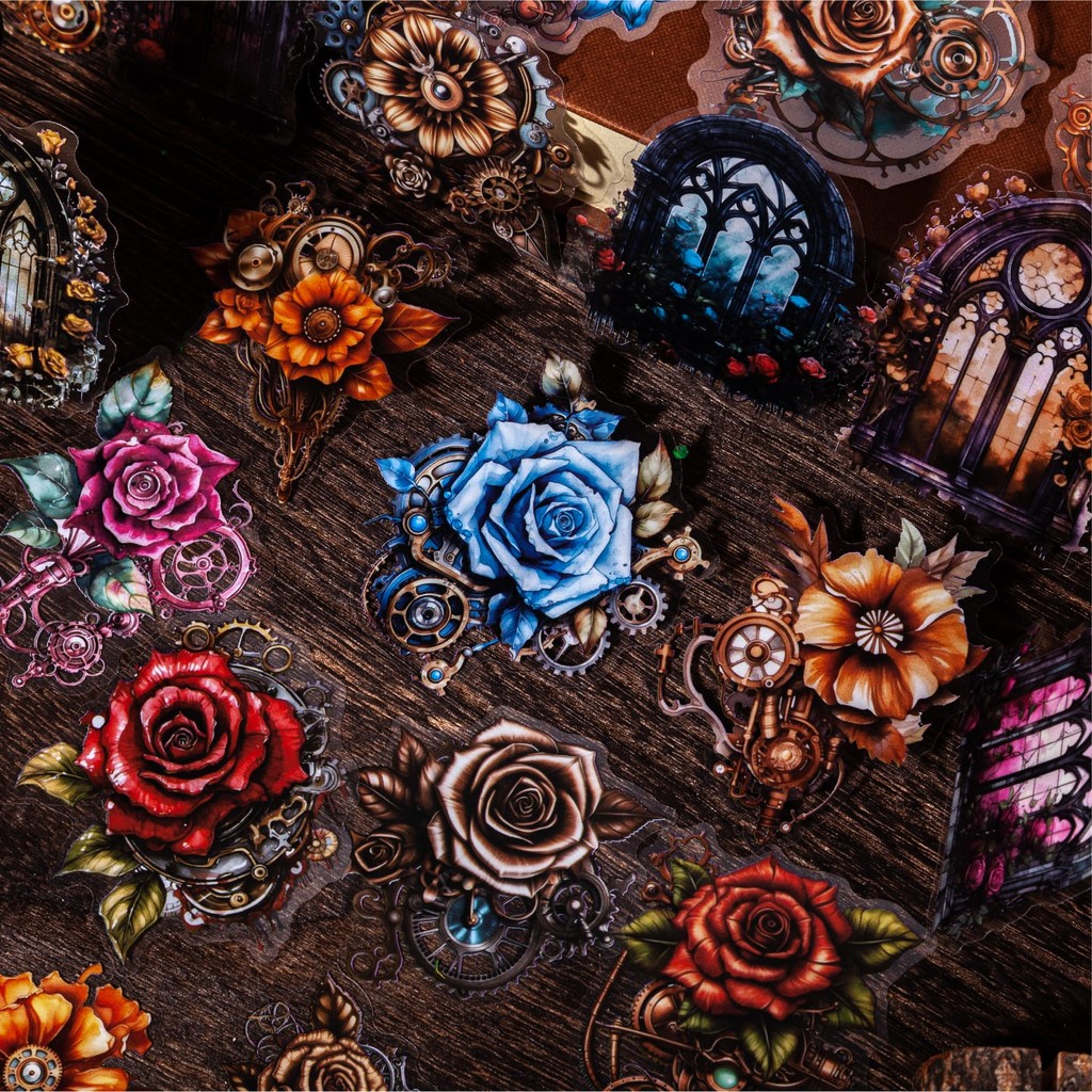 

Journamm 12pcs/pack Vintage Flowers Window Stickers Waterproof PET Materials DIY Srapbooking Materials Decor Aesthetics Stickers