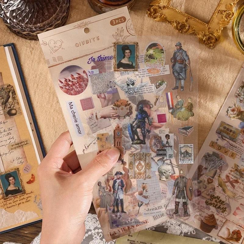 

Journamm 3pcs/pack Vintage Stickers Collage Scrapbooking Materials DIY CUT Decor Junk Journal Waterproof PET Aesthetics Stickers