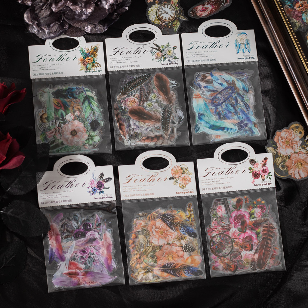 

40 Pcs/pack Flowers and Feathers Waterproof Decorative Stickers