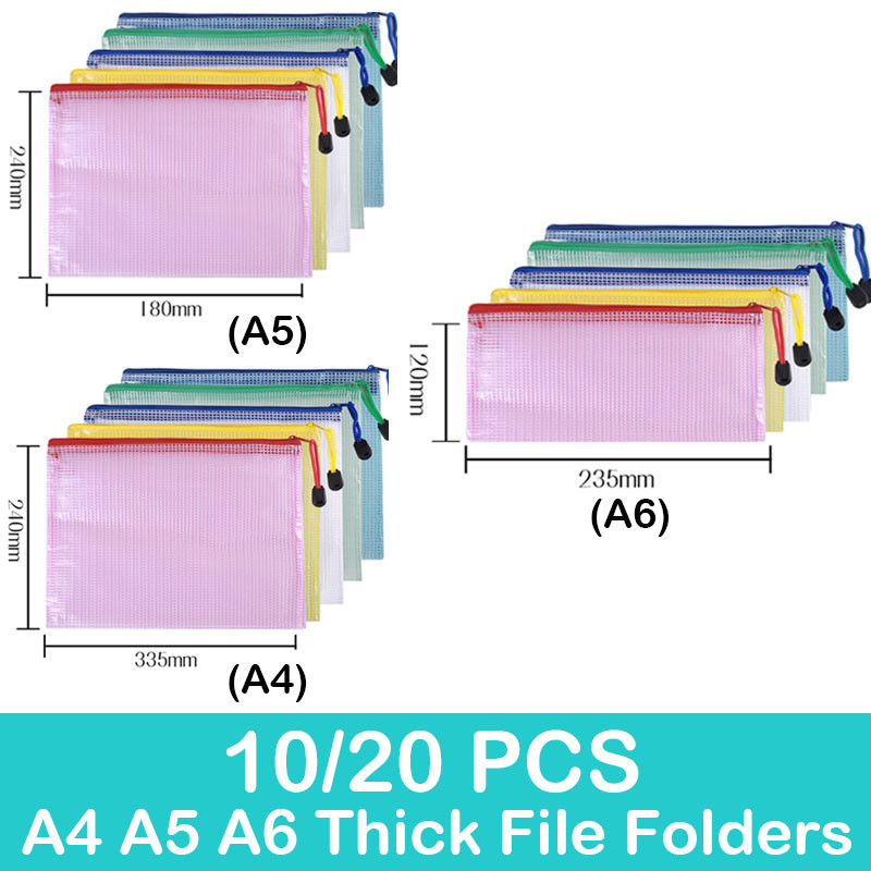 

10/20 PCS A4/A5/A6 Mesh Zipper Pouch Document Bag Waterproof Zip File Folders A4 School Office Supplies Stationery Storage Bags
