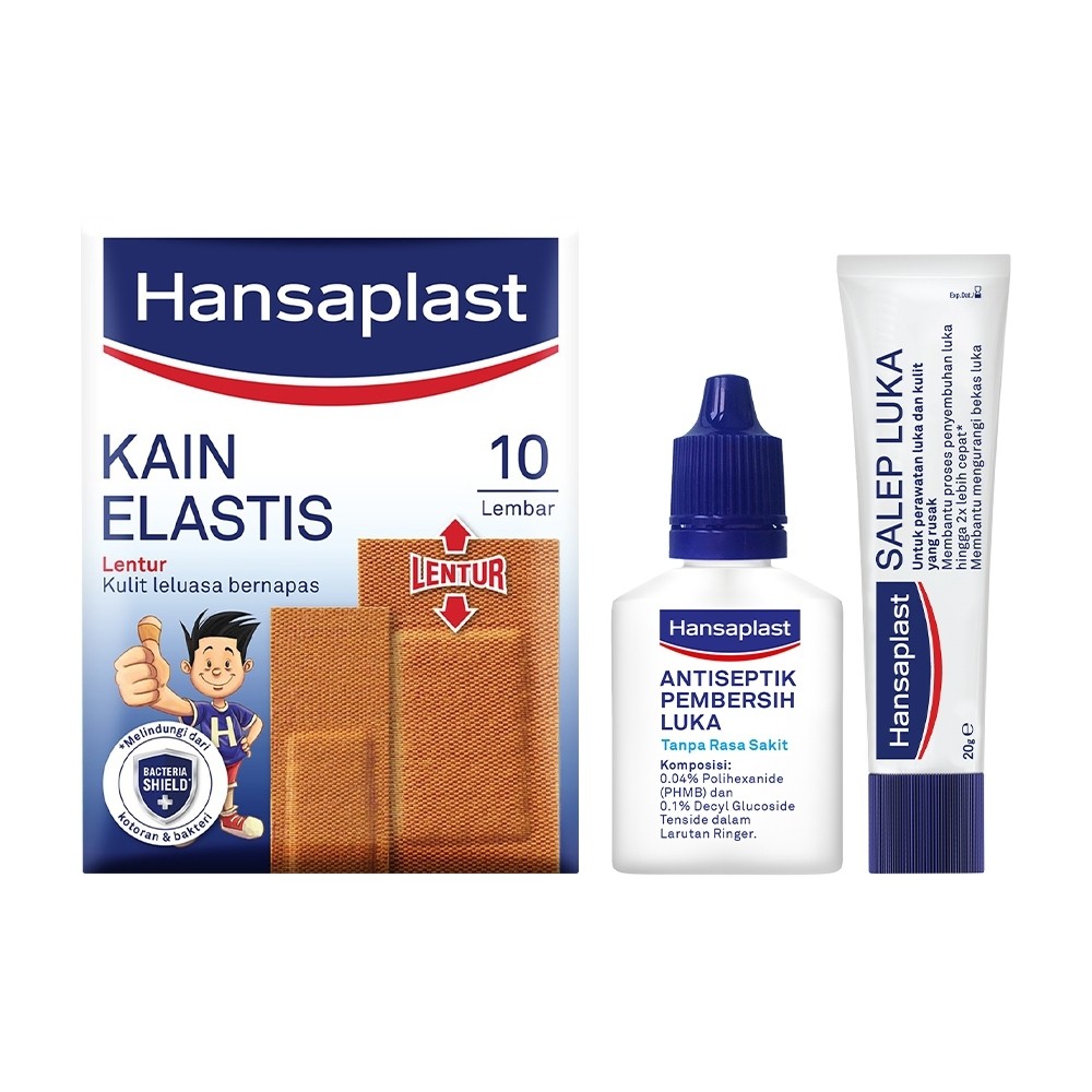 Hansaplast Wound Special Bundle - Hansaplast Kain Elastis Mix 10's - Antiseptik Tetes 20mL - Salep L