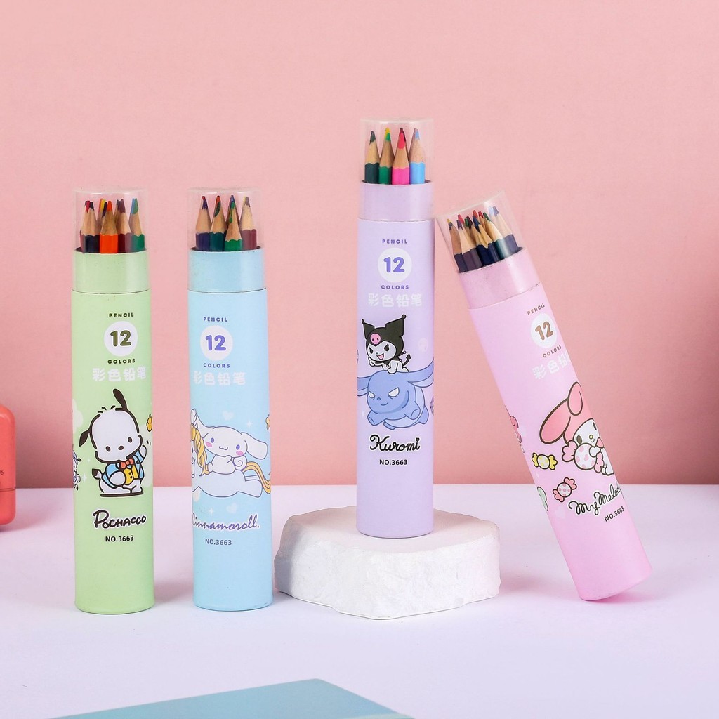 

HYPE N FANCY Pensil Warna 1 Set isi 12 dalam Tabung Motif Sanrio Premium My Melody Kuromi Cinnamoroll Pochacco Lucu Unik Imut Termurah Grosir Cod