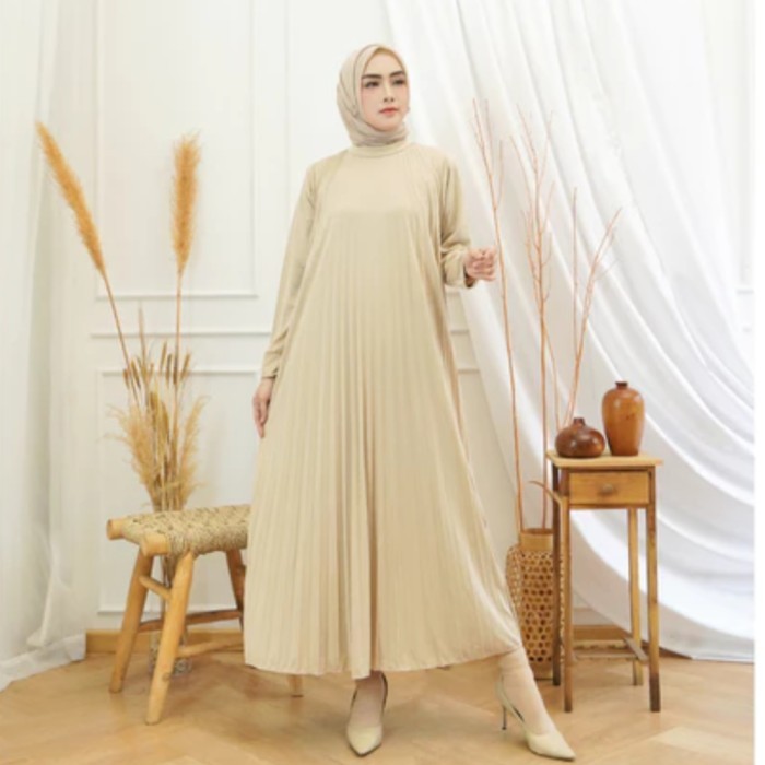 Dress Plisket Payung Tangan Polos Panjang 125cm / Gamis Plisket / Dress Bumil / Gamis Lengan Panjang