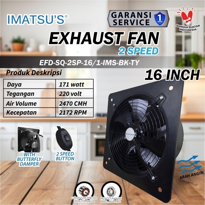 Exhaust Fan 16 Inch Wall Air Duct Booster Fan 16" Inch 2 Speed / Kipas Hexos Dinding Exhaust Fan Ven