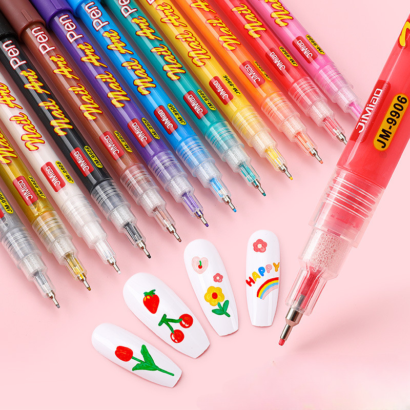 

12-color Manicure Pen Needle Tube Acrylic Marker 0.5MM Nib Nail DIY Drawing Hook Line Brush Quick-drying and Non-fading