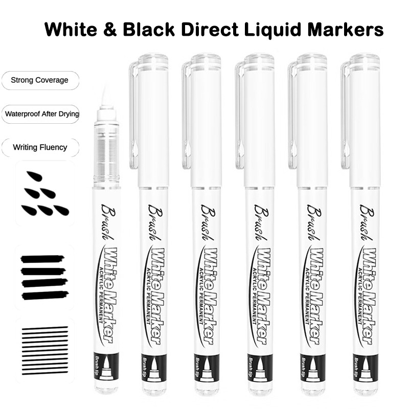 

5/1 PCS 16 Colors Direct-liquid Acrylic Paint Pens Brush Marker Pen for Rock Painting Stone Ceramic DIY Art Supplies Stationery