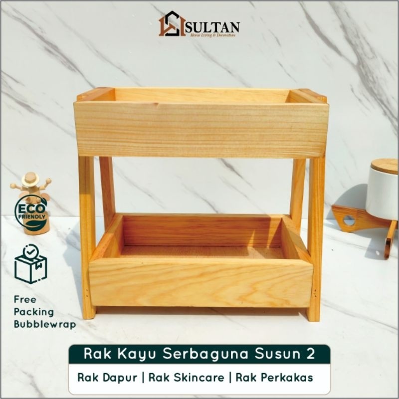 Rak Kayu Serbaguna Susun 2 Rak Skincare Rak Perkakas Minimalis