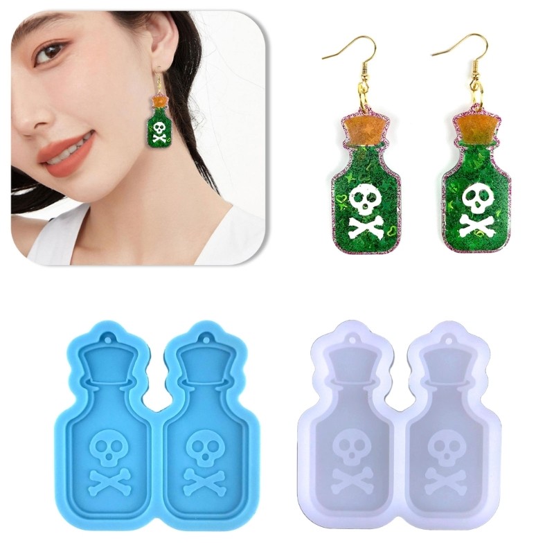 

R3MC Wine Bottle Earring Pendant Mold Skull Pattern Earring Silicone Mold DIY Halloween Jewelry Decor Earring Epoxy Mold