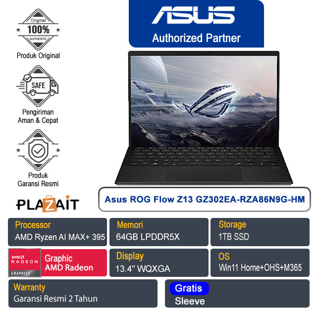 Asus ROG Flow Z13 GZ302EA-RZA86N9G-HM /AMD Ryzen AI MAX+ 395/64GB/1TB SSD/AMD Radeon 8060S/13.4″ WQX