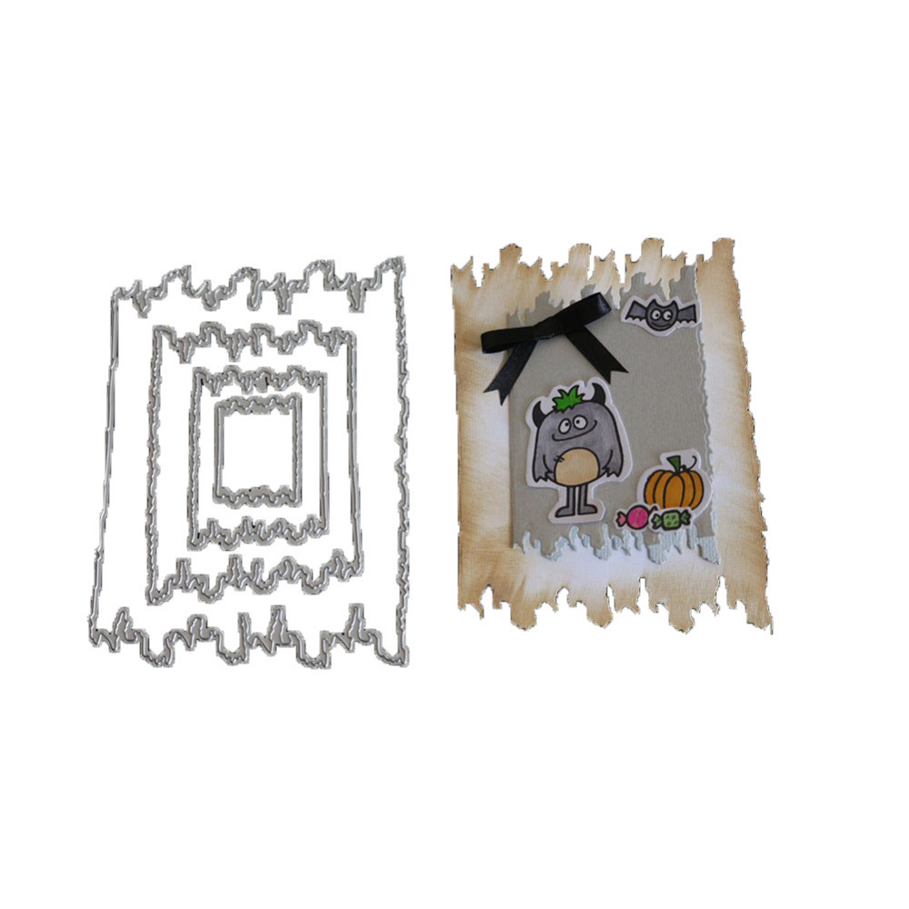 

Cutting Dies 4pcs Torn Rectangle Frame Stitched Metal Cut Die Stencil For Scrapbooking Album Embossing Paper Craft