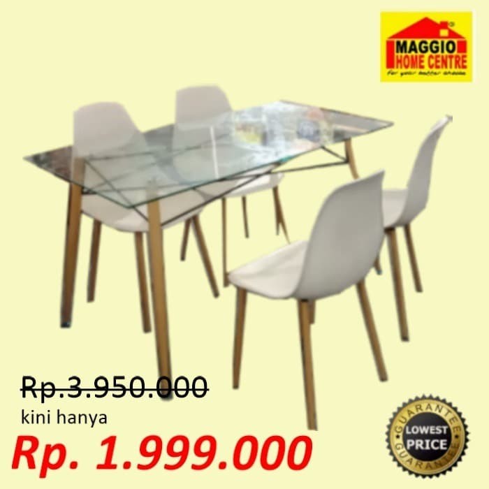 Meja Makan Kaca Minimalis Modern - - Putih