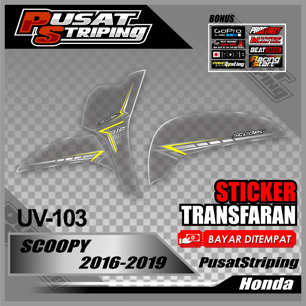 Sticker Transparan Scoopy 2016,2017,2018,2019 Tinggal Tempel // Striping UV Scoopy Simple Design Sud