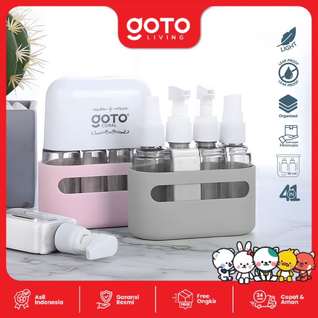Goto Coral Botol Refill Tempat Sabun Lotion Travel Kit Bottle Set 4in1