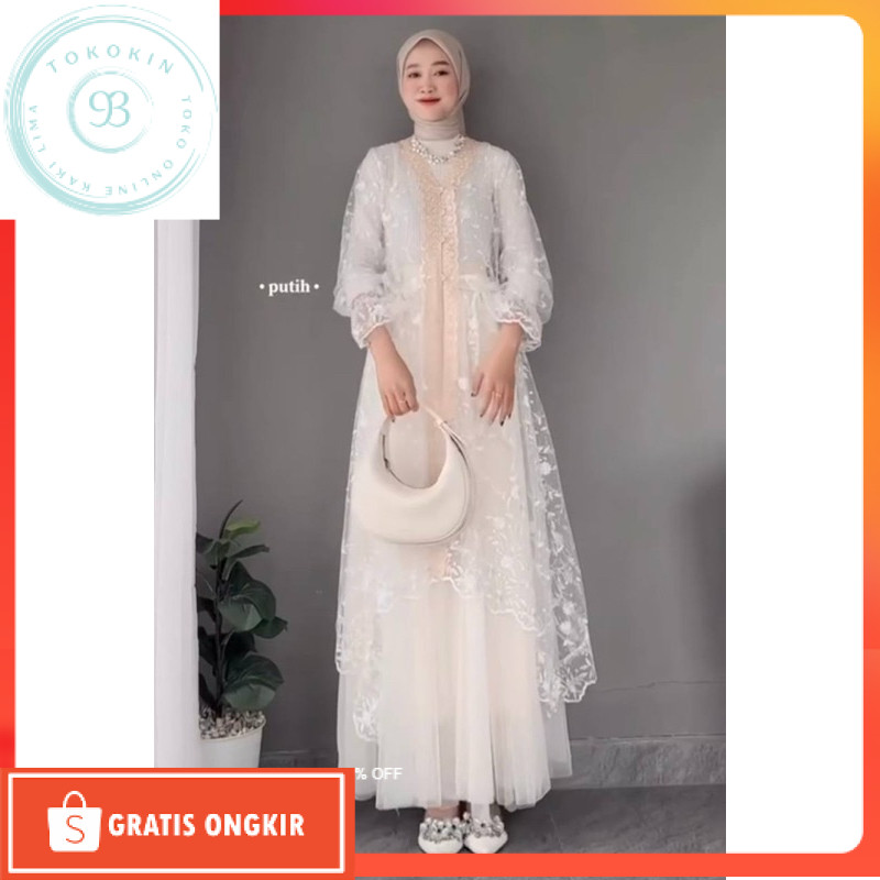 Outer Brukat Ranum Baju Lebaran Tule Botdir Mix Tile Dot Aksen Renda/Baju Viral Lebaran 2025 Kekinia