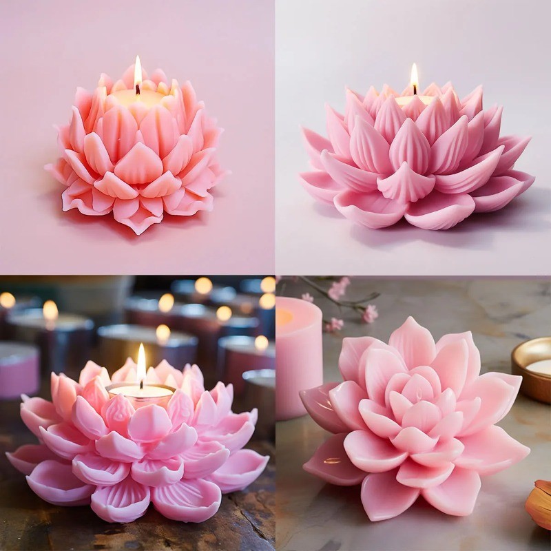 

1pcs Lotus Flower Candle Silicone Molds 3D Blooming Flowers Soap Plaster Resin Mold DIY Making Chocolate Fudge Tools Home Crafts