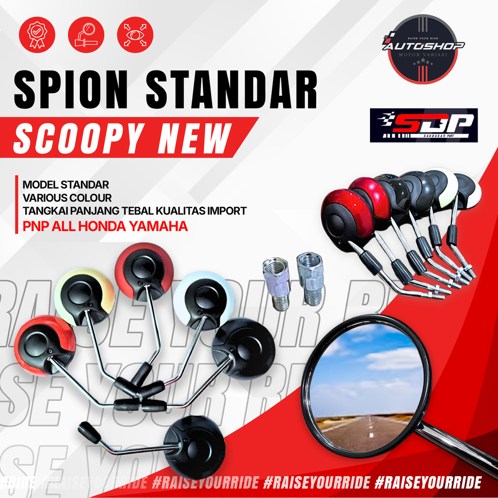 Spion SCOOPY NEW STANDART Kaca Sepion Mirror ALL NEW SCOPY DRAT 14 Honda Scupy Bonus Adaptor Yamaha 