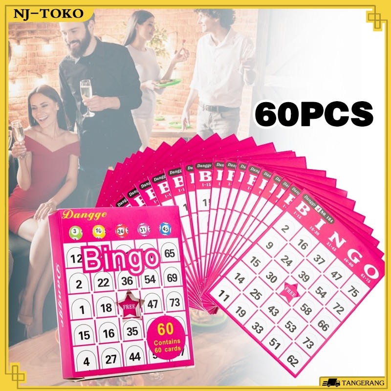 60 Buah/Kotak Kartu Bingo 9 Warna Bingo Board Tahan Lama Kartu Mainan Bingo Set