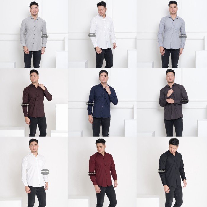 [P R O M O] Baju Kemeja Lengan Panjang Pria Polos Big Size XXL Jumbo Aneka Warna - Hitam, M