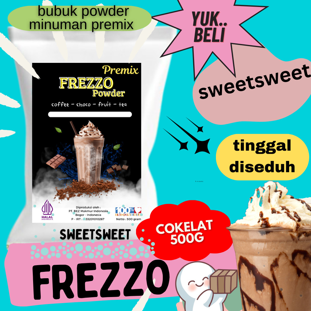 

Sweetsweet Frezzo Boba Powder Drink Rasa Cokelat | Bubuk Minuman 500 g {Bisa COD dan Grosir}