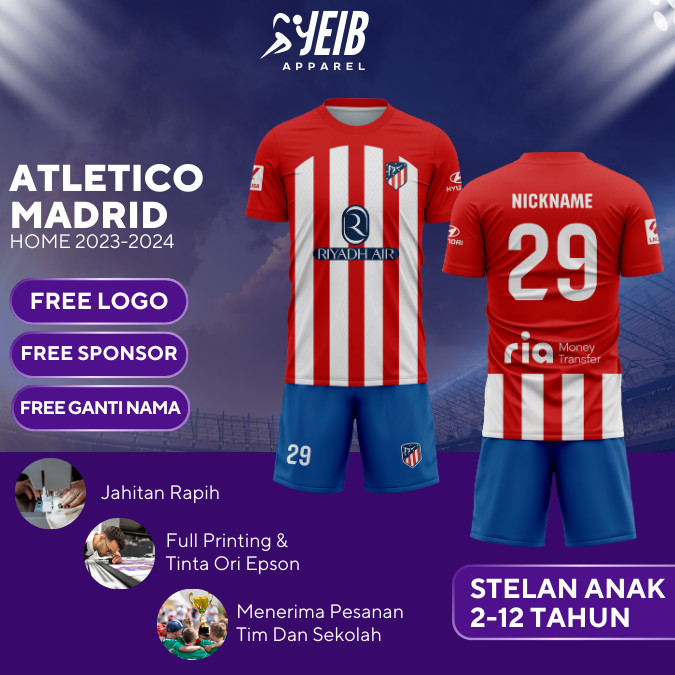 JERSEY BOLA ANAK ATLETICO MADRID AWAY 2023-2024 | LA LIGA | FREE NICKNAME | JERSEY FULL PRINTING