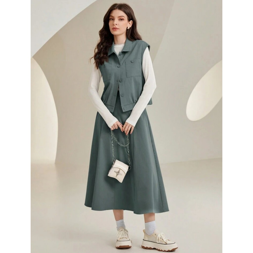Kemeja Vest Wanita One Set Rok Ukuran XS-7XL ON68