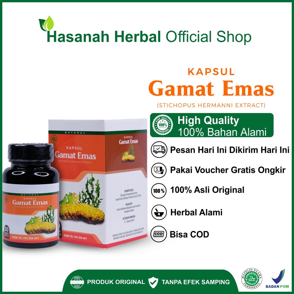 

Gamat Emas Kapsul Isi 50 Kapsul Asli 100% Herbal Untuk Segala Masalah Penyakit Degeneratif BPOM